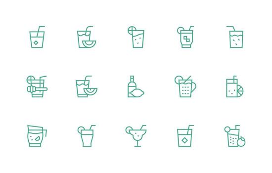 Lemonade Set with 15 Regular Line Icons Lightweight Icon Series vector