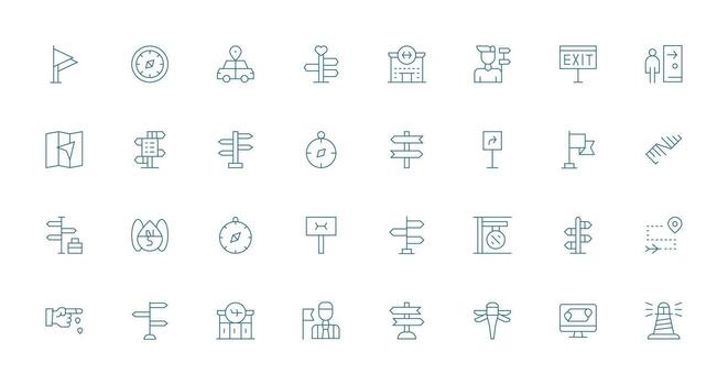 Wayfinding Icon Set with 32 Thin Line Graphics Multi-Purpose Icon Pack for Templates vector