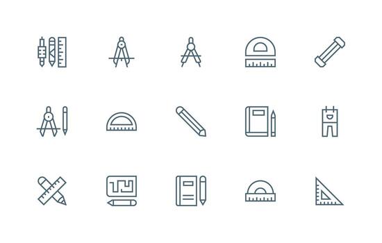 Drafting Set with 15 Regular Line Icons Compact Icon Set vector