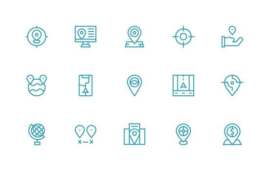 Coordinates Icon Collection with 15 Regular Line Designs Smart Icon Collection vector