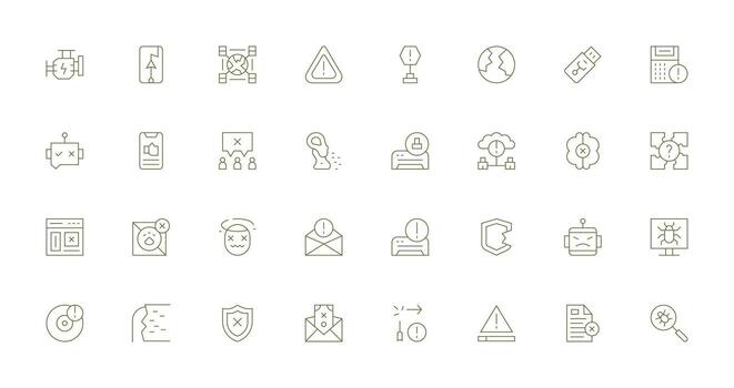 error visual paquete conteniendo 32 Delgado línea íconos mínimo icono paquete vector