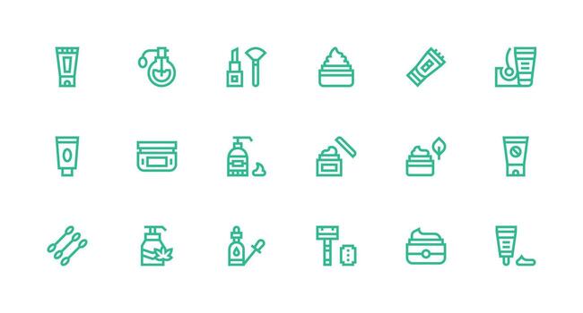 18 íconos para protección de la piel en fuerte carrera línea formato completamente editable icono conjunto para web vector
