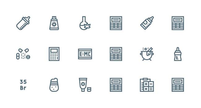 Formula Design Icons featuring 18 in Strong Stroke Line Style Complete Icon Bundle for Web Design vector