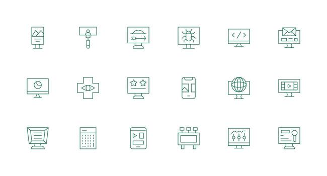 18 Icons for Screen in Minimal Line Format Modern Line and Glyph Icon Series vector