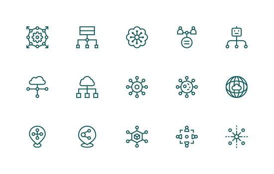 Distributed Icon Collection with 15 Regular Line Designs Icons Built for Visual Consistency Pack vector