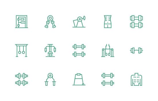 Bodybuilding Icon Set with 15 Regular Line Graphics Icon Set for Apps vector