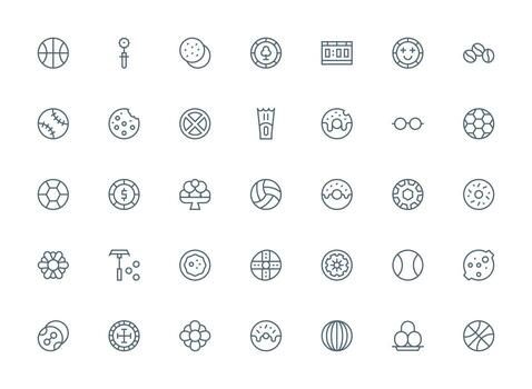 Round including 35 Regular Clean Line Illustrations Minimal Icon Set for Interface Projects vector