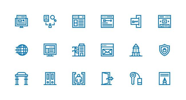 Portal Design Icons featuring 18 in Strong Stroke Line Style Dashboard Icon Series vector