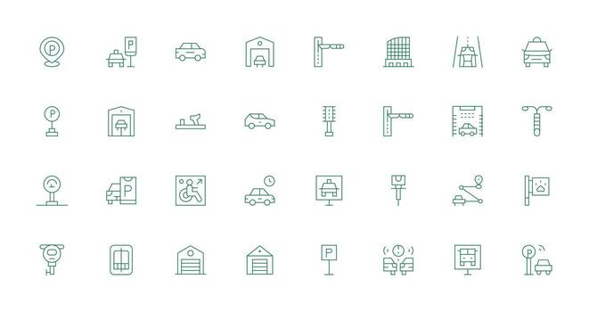 32 Thin Line Vectors for Parking Theme Quick Access Icons for UI Development
