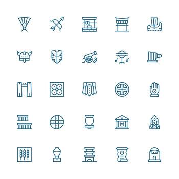 25 Medium Stroke Outline Icons for Ancient Graphics Editable Icon Collection vector