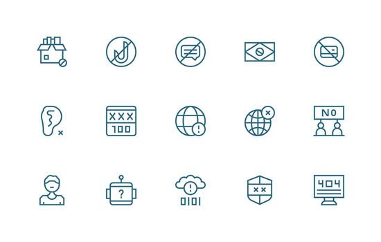 Regular Line Style Unavailable Icons with 15 Vectors UI and UX Focused Icon Collection