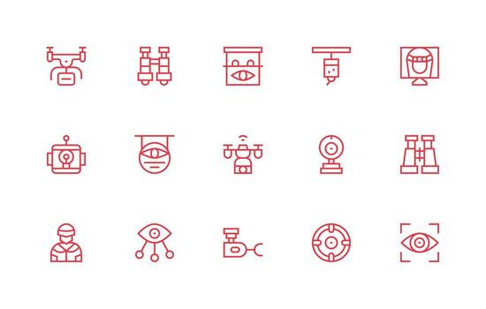 Surveillance Design Icons featuring 15 in Regular Line Style Digital Icon Collection vector