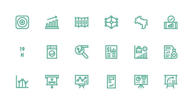 Graph Icon Set with 18 Strong Stroke Line Graphics Reliable Icons for All Interfaces vector