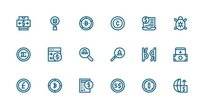 18 Strong Stroke Line Icons for Digital Currency Graphics Style Icon Set vector