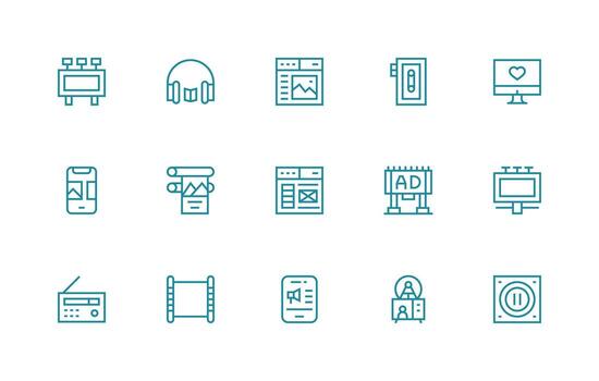 Regular Line Icons from Media Set with 15 Vectors Optimized Icon Pack for Digital Products
