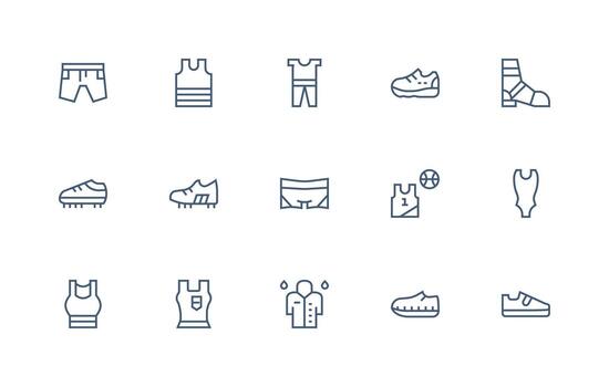 15 Icons for Activewear in Regular Line Format Standard Icon Pack vector
