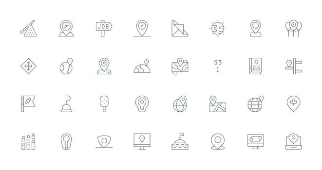 posición presentando 32 íconos en Delgado línea diseño escalable íconos para todas temas vector