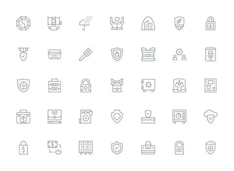 Safe featuring 35 Icons in Light Line Design Icon Set for Projects vector