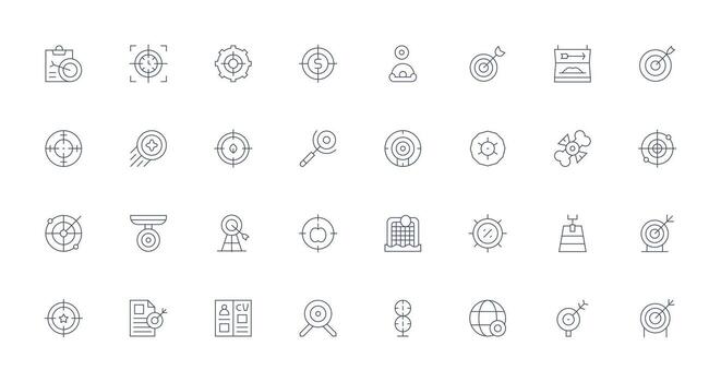 32 Thin Line Style Icons from Objective Collection General Use Icon Pack vector