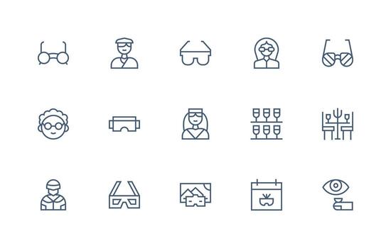 15 regular línea íconos para lentes gráficos personalizable icono serie para móvil pantallas vector