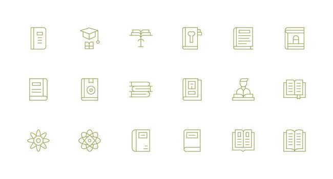 Minimal Line Style Textbook Icons with 18 Vectors Simple Icons for Interface and Wireframes