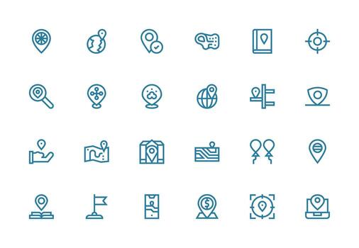 Coordinates including 24 Thick Line Line Illustrations Scalable Icons for Cross-Platform Interfaces vector