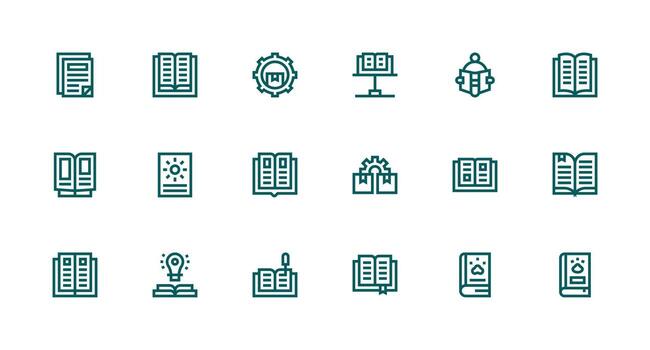 Manuals Icon Set with 18 Strong Stroke Line Graphics Line Icon Collection vector