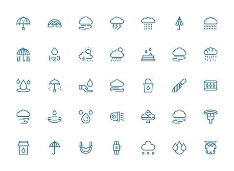 Regular Clean Line Icons from Rain Set with 35 Vectors Sharp Icons for Presentations