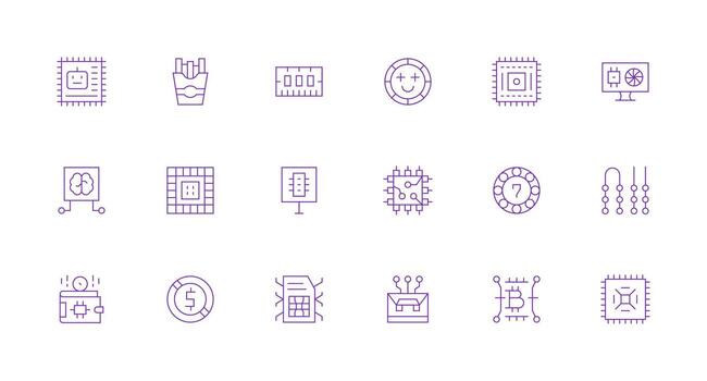 Chip Icon Collection with 18 Minimal Line Designs Flexible Icon System for Web Interfaces vector
