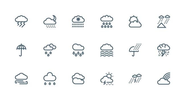 Stormy Icon Set with 18 Strong Stroke Line Graphics Multi-Purpose Icon Set vector