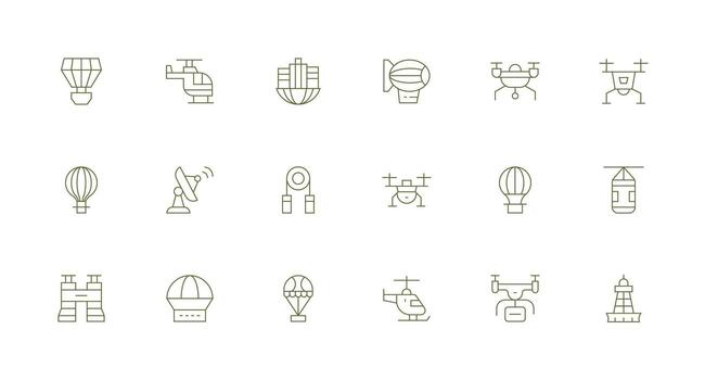 18 Minimal Line Designs for Aerial Icons Scalable Icons for Cross-Platform Interfaces vector