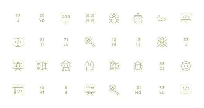 32 código íconos en Delgado línea estético limpiar icono colección para web utilizar vector