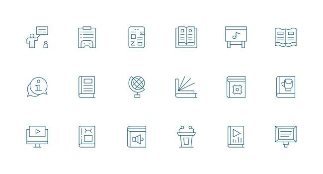 18 íconos para tutorial en mínimo línea formato línea icono colección vector