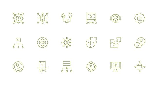 integración presentando 18 íconos en mínimo línea diseño interfaz icono colección para diario proyectos vector