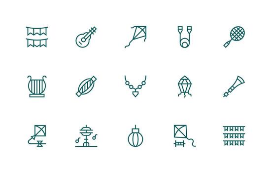 String Icon Set with 15 Regular Line Graphics High-Quality Icon Pack vector