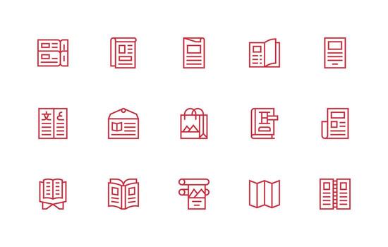 folleto presentando 15 íconos en regular línea diseño ui y ux enfocado icono colección vector