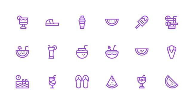 18 Summertime Icons in Strong Stroke Line Aesthetic Scalable Icons for Cross-Platform Interfaces vector