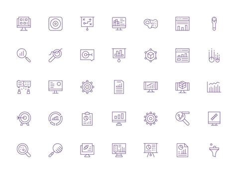 Light Line Style Visualization Icons with 35 Vectors Essential Icons for Rapid UI Building