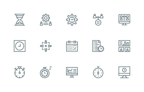 Project Management Set with 15 Regular Line Icons Icon Set for Apps vector