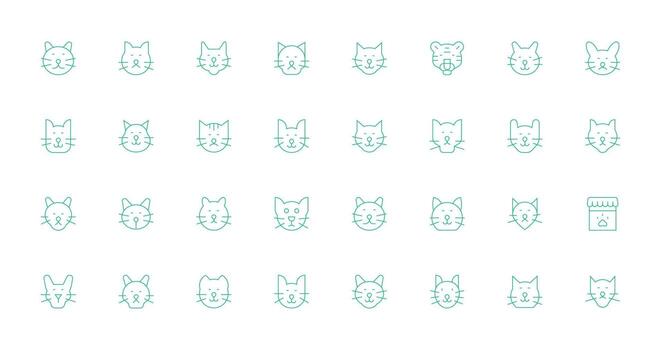 32 Thin Line Icons for Feline Graphics All Device Compatible Icon Set vector