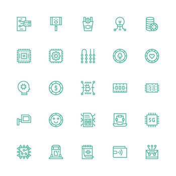 Chip Icon Set with 25 Medium Stroke Outline Graphics Theme-Based Icon Pack vector