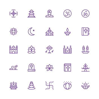 Spiritual Icon Set with 25 Medium Stroke Outline Graphics Minimal Icon Set for Interface Projects vector
