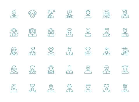Light Line Style Avatar Icons with 35 Vectors UI Icon Set