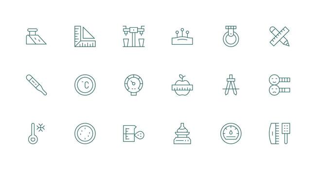 medición presentando 18 íconos en mínimo línea diseño esencial icono conjunto para equipos vector