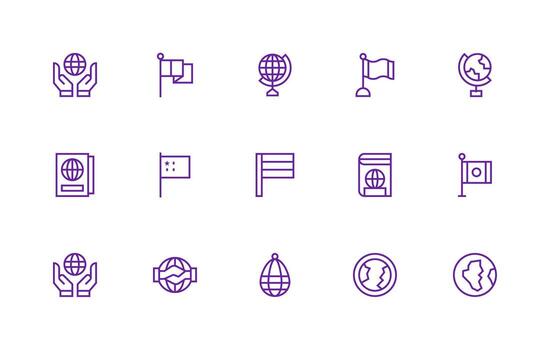 International Relations Set with 15 Regular Line Icons Fully Editable Icon Set for Web vector