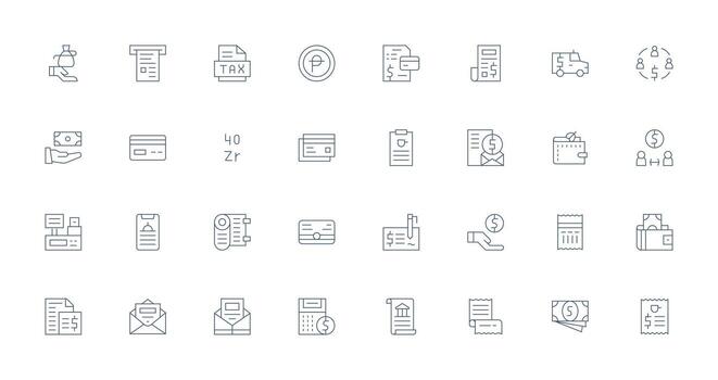 32 Thin Line Vectors for Bill Theme Balanced Icon Set for Functional Design