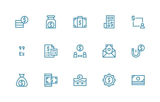 15 Regular Line Icons for Dollars Graphics Clean Set for Layout Prototypes vector