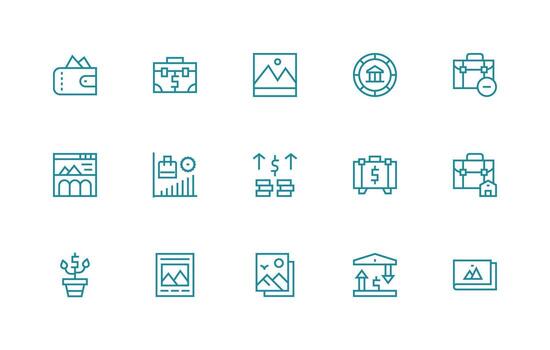 Portfolio Icon Set with 15 Regular Line Graphics UI Icon Set vector