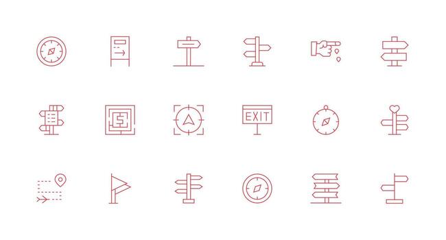 Wayfinding Design Icons featuring 18 in Minimal Line Style Display Icon Pack vector