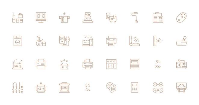 32 Thin Line Style Icons from Output Collection Simplified Icon Pack for Visual Tools vector